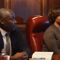 Life Beyond The Classroom, Two Lakers pose at desk